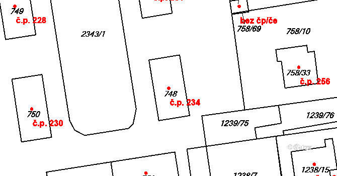 Velké Předměstí 234, Horšovský Týn na parcele st. 748 v KÚ Horšovský Týn, Katastrální mapa