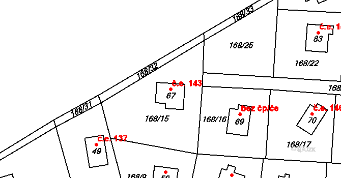 Chotětín 143, Zbiroh na parcele st. 67 v KÚ Chotětín, Katastrální mapa