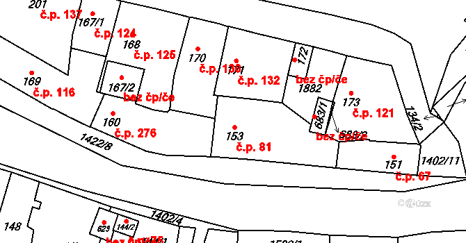 Žihle 81 na parcele st. 153 v KÚ Žihle, Katastrální mapa