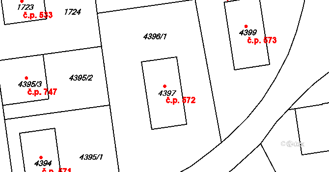 Pražské Předměstí 572, Jaroměř na parcele st. 4397 v KÚ Jaroměř, Katastrální mapa