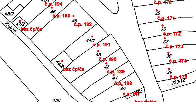 Broumov 190 na parcele st. 43 v KÚ Broumov, Katastrální mapa