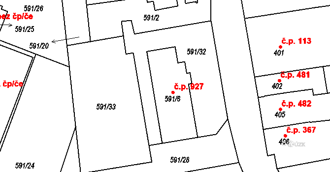 Třemošná 927 na parcele st. 591/6 v KÚ Třemošná, Katastrální mapa