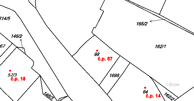 Opatovice nad Labem 67 na parcele st. 98 v KÚ Opatovice nad Labem, Katastrální mapa