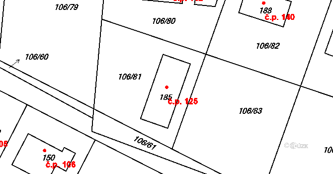 Sudovice 125, Nový Knín na parcele st. 185 v KÚ Sudovice, Katastrální mapa