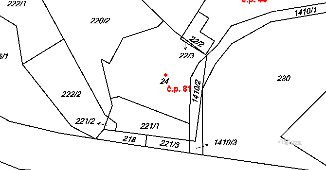 Třemešek 81, Oskava na parcele st. 24 v KÚ Třemešek, Katastrální mapa