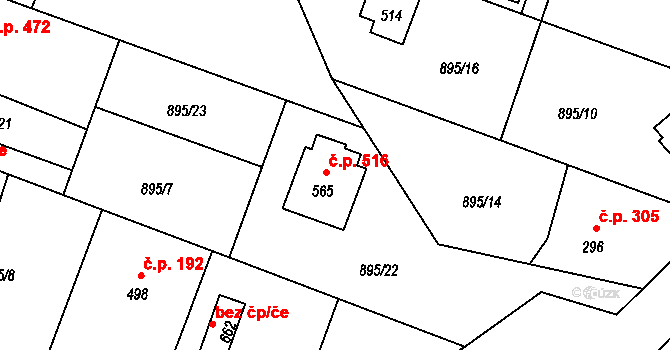 Mořkov 516 na parcele st. 565 v KÚ Mořkov, Katastrální mapa