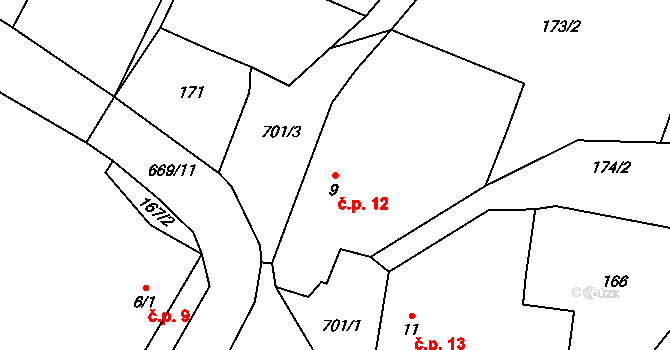 Hostišovice 12, Bělčice na parcele st. 9 v KÚ Hostišovice, Katastrální mapa