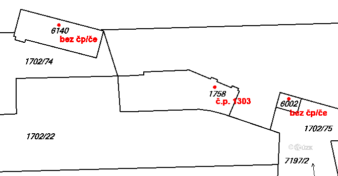 Žatec 1303 na parcele st. 1758 v KÚ Žatec, Katastrální mapa