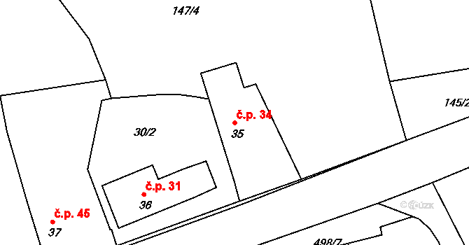 Úhrov 34, Kraborovice na parcele st. 35 v KÚ Úhrov, Katastrální mapa