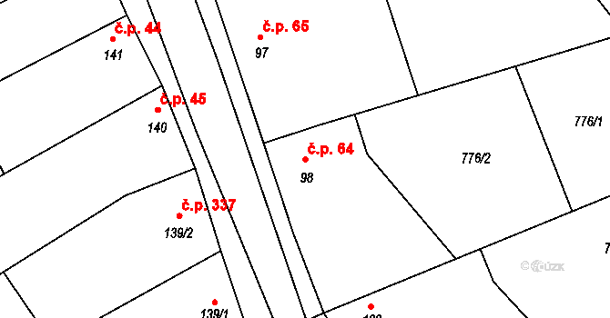 Křepice 64 na parcele st. 98 v KÚ Křepice u Hustopečí, Katastrální mapa