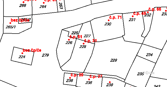 Tetětice 31, Počenice-Tetětice na parcele st. 228 v KÚ Tetětice, Katastrální mapa