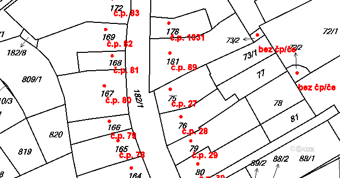 Holešov 27 na parcele st. 75 v KÚ Holešov, Katastrální mapa