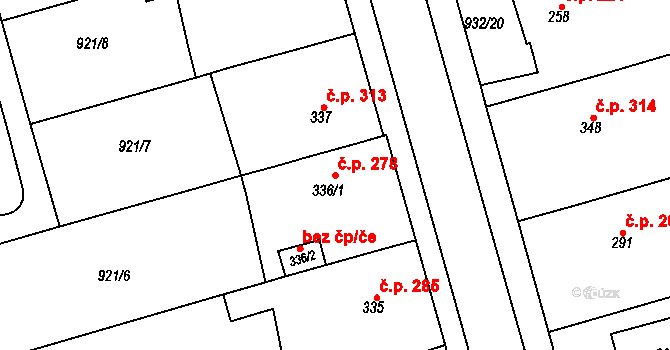 Nezamyslice 278 na parcele st. 336/1 v KÚ Nezamyslice nad Hanou, Katastrální mapa