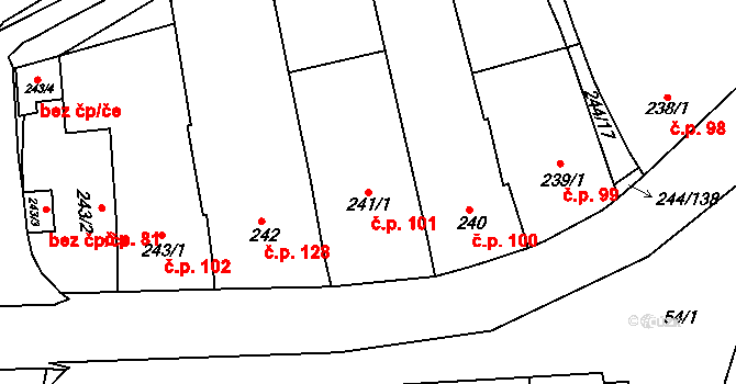 Dobšice 101 na parcele st. 241/1 v KÚ Dobšice u Znojma, Katastrální mapa