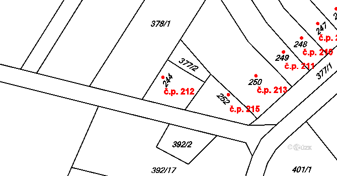 Lobodice 212 na parcele st. 244 v KÚ Lobodice, Katastrální mapa