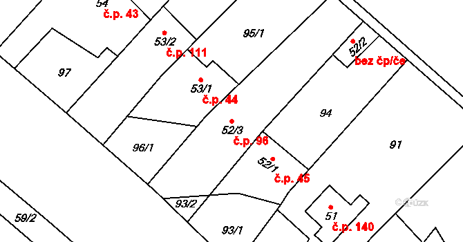 Skoky 96, Dolní Újezd na parcele st. 52/3 v KÚ Skoky u Staměřic, Katastrální mapa