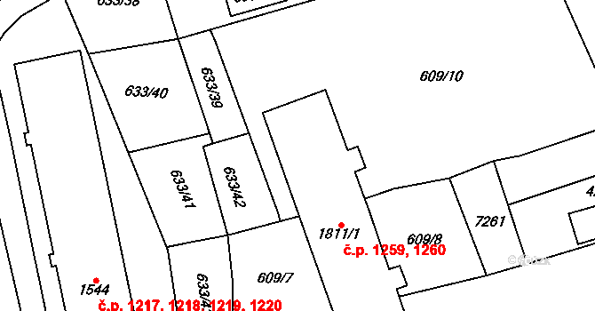 Kojetín I-Město 1259,1260, Kojetín na parcele st. 1811/1 v KÚ Kojetín, Katastrální mapa