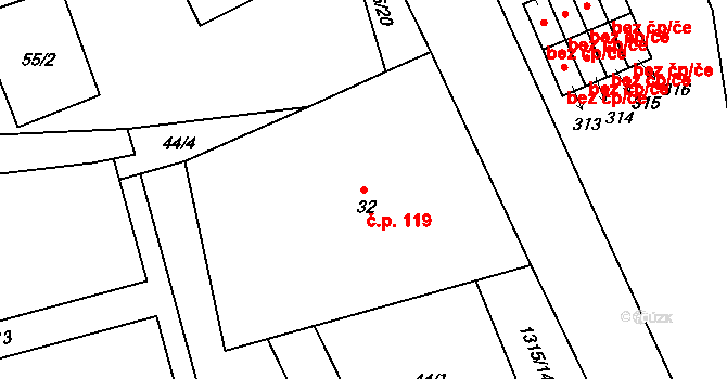 Děpoltovice 119 na parcele st. 32 v KÚ Děpoltovice, Katastrální mapa