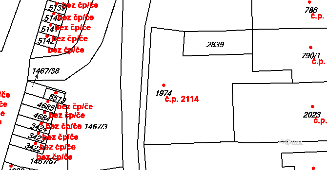 Jablonec nad Nisou 2114 na parcele st. 1974 v KÚ Jablonec nad Nisou, Katastrální mapa