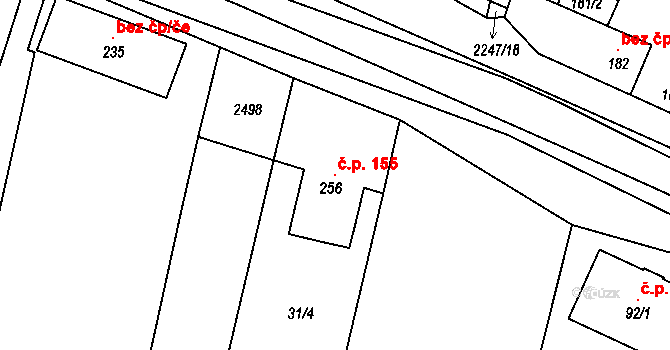 Troubky 155, Troubky-Zdislavice na parcele st. 256 v KÚ Troubky, Katastrální mapa