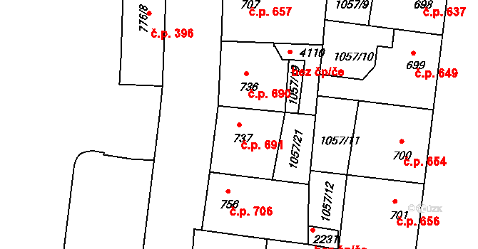 Nymburk 691 na parcele st. 737 v KÚ Nymburk, Katastrální mapa