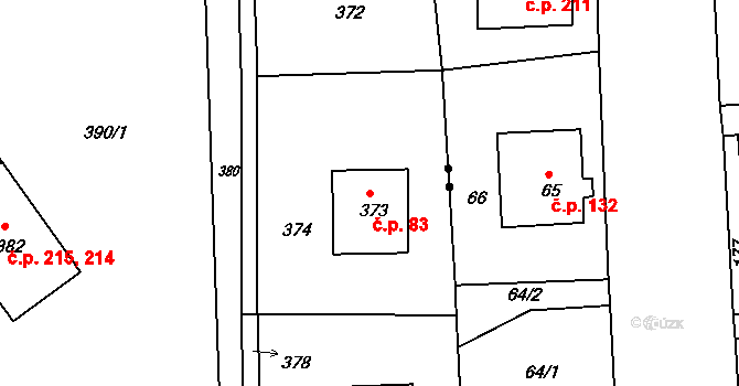 Antonínův Důl 83, Jihlava na parcele st. 373 v KÚ Pávov, Katastrální mapa