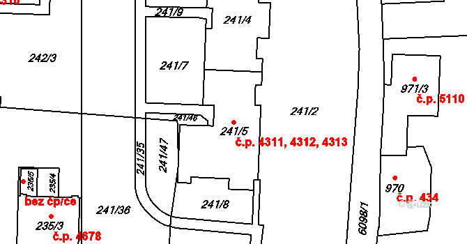 Jihlava 4311,4312,4313 na parcele st. 241/5 v KÚ Jihlava, Katastrální mapa