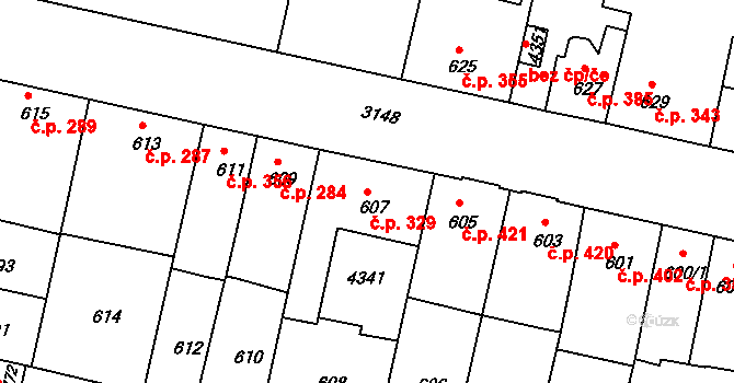 Čelákovice 329 na parcele st. 607 v KÚ Čelákovice, Katastrální mapa