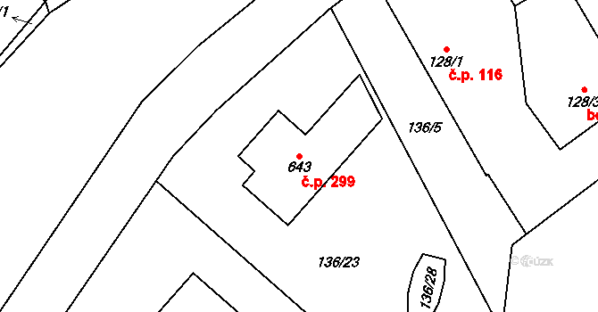 Holoubkov 299 na parcele st. 643 v KÚ Holoubkov, Katastrální mapa