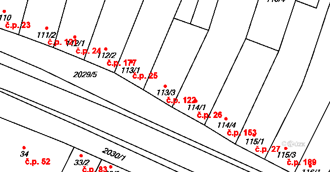 Louka 122 na parcele st. 113/3 v KÚ Louka u Ostrohu, Katastrální mapa