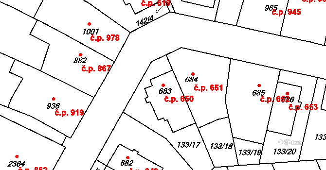 Kyjov 650 na parcele st. 683 v KÚ Kyjov, Katastrální mapa