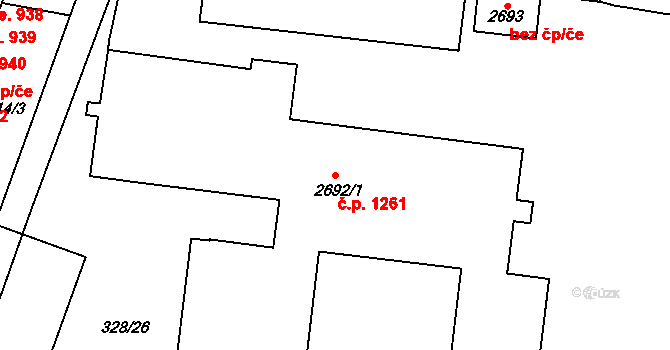 Kyjov 1261 na parcele st. 2692/1 v KÚ Kyjov, Katastrální mapa