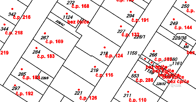 Humny 124, Pchery na parcele st. 218 v KÚ Pchery, Katastrální mapa