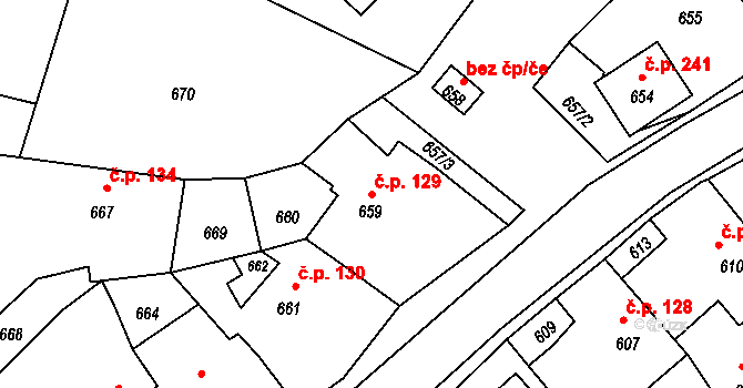 Stonařov 129 na parcele st. 659 v KÚ Stonařov, Katastrální mapa