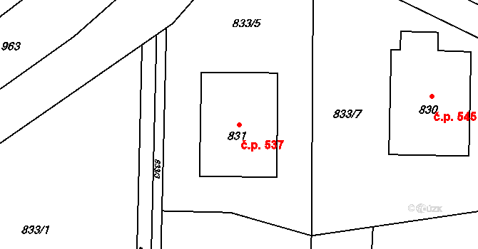 Moravský Beroun 537 na parcele st. 831 v KÚ Moravský Beroun, Katastrální mapa