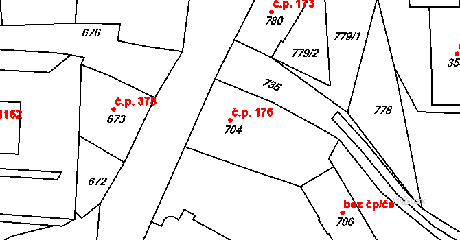 Rýmařov 176 na parcele st. 704 v KÚ Rýmařov, Katastrální mapa