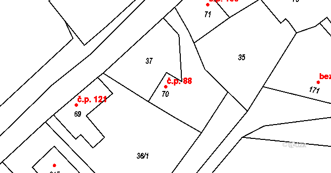 Sedlec 88, Sedlec-Prčice na parcele st. 70 v KÚ Sedlec u Votic, Katastrální mapa
