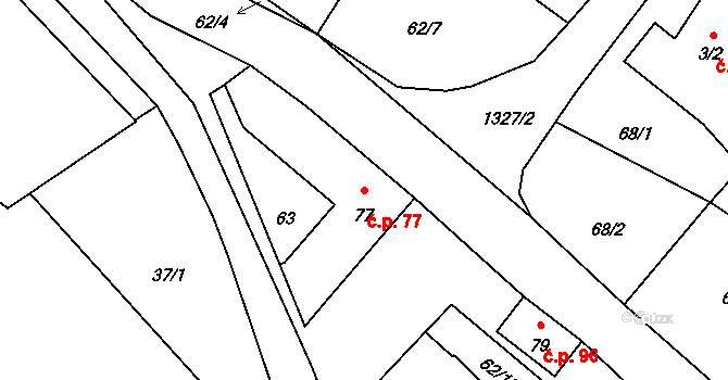 Buk 77, Jindřichův Hradec na parcele st. 77 v KÚ Buk u Jindřichova Hradce, Katastrální mapa