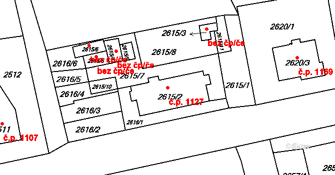 Frýdlant 1127 na parcele st. 2615/2 v KÚ Frýdlant, Katastrální mapa