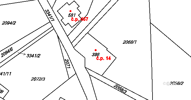 Horní Rokytnice 14, Rokytnice nad Jizerou na parcele st. 398 v KÚ Horní Rokytnice nad Jizerou, Katastrální mapa