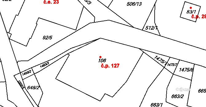 Horní Lipová 127, Lipová-lázně na parcele st. 106 v KÚ Horní Lipová, Katastrální mapa