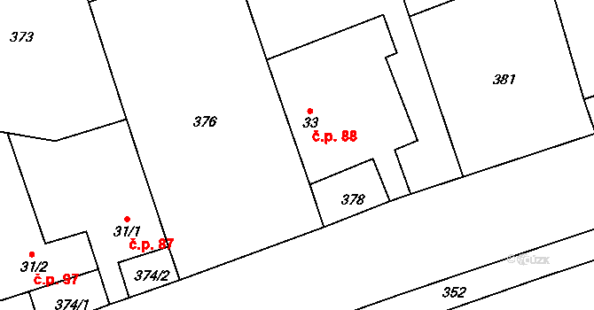 Žipotín 88, Gruna na parcele st. 33 v KÚ Žipotín, Katastrální mapa