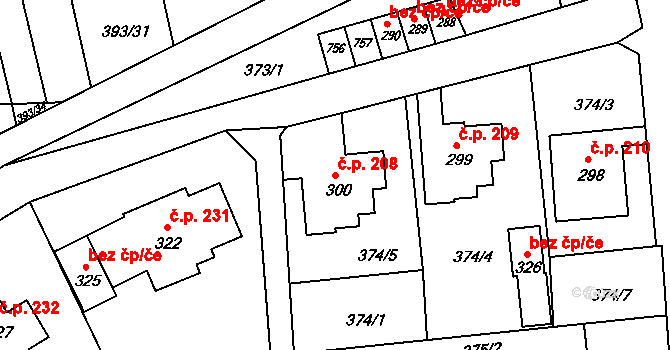 Cholina 208 na parcele st. 300 v KÚ Cholina, Katastrální mapa