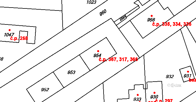 Mariánské Údolí 317,366,367, Hlubočky na parcele st. 952 v KÚ Hlubočky, Katastrální mapa