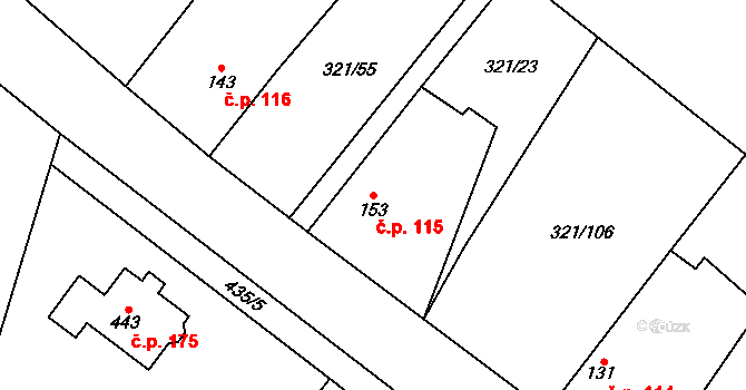 Chotěšov 115 na parcele st. 153 v KÚ Chotěšov u Vrbičan, Katastrální mapa