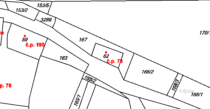 Čistá u Horek 78 na parcele st. 62 v KÚ Čistá u Horek, Katastrální mapa