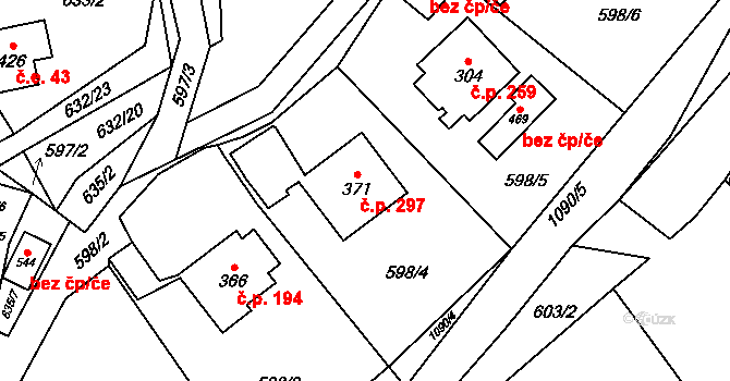 Pecka 297 na parcele st. 371 v KÚ Pecka, Katastrální mapa