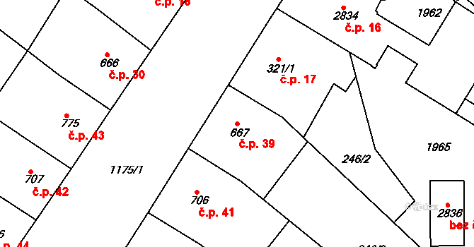Pražské Předměstí 39, Jičín na parcele st. 667 v KÚ Jičín, Katastrální mapa
