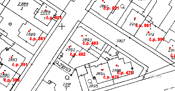 Poděbrady III 483, Poděbrady na parcele st. 2893 v KÚ Poděbrady, Katastrální mapa