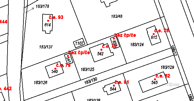 Svojetice 78 na parcele st. 542 v KÚ Svojetice, Katastrální mapa